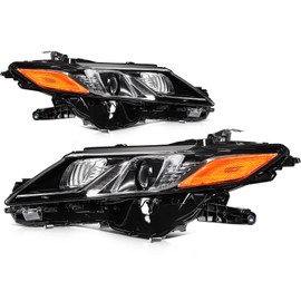 Automotive Headlight Assembly - Compatible with 2021-2023 for Toyota Camry Black Housing Amber Reflector Driver and Passenger Side Headlights OE 81150-06D72 81110-06D72 Bulbs Included