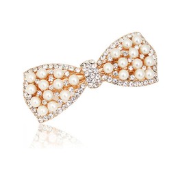 Ruihfas 1Pcs Korean Style Crystal Rhinestone Hair Barrettes Butterfly Pearls Hair Clips Pins for Women Girls (Gold)