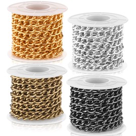 Jadive 4 Rolls 39.4 Feet in Total Aluminium Curb Chains Twisted Links Curb Spool Jewelry Making Chains for Bracelet Necklace Jewelry Making(Gold, Silver, Bronze, Gun Black)