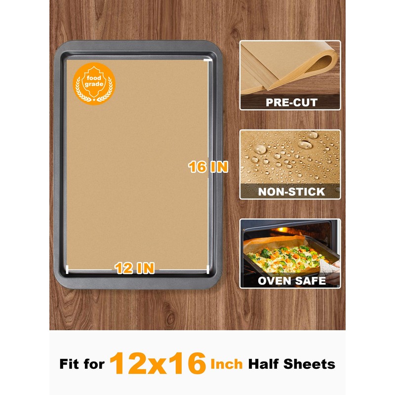 SMARTAKE 200 Pcs Parchment Paper Baking Sheets, 12x16 Inches Non-Stick