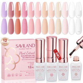 Saviland Builder Nail Gel Set: 12 Colors Bottle Gel Builder Nail Hard Gel Extension Strengthening Gel Kit for Women Gift for Women Home DIY Salon Nail Care Repair