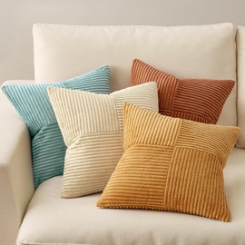 Miulee Fundas decorativas bohemias, granja, otoño, para cojín de 51 x 51 cm, 4 fundas suaves y clásicas, de pana, modernas, para sofá, cama, decoración del hogar, verde azulado y óxido