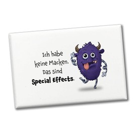 Cheeky Monster in Purple Souvenir Souvenir Magnet with Funny Saying Ich Habe Keine Macken. Das sind Special Effects. Eye-catching on the Fridge for Children, Friends and Colleagues