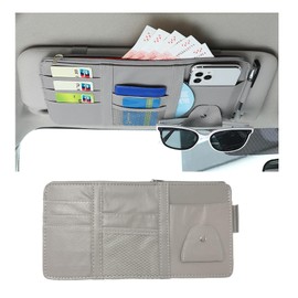 Augeny Car Sun Visor Organizer, Leather Multi-Pocket Auto Visor Storage Pocket Pouch Holder with Zipper, Vehicle Interior Accessories for Car Truck SUV Sun Visor Case Bag (Gray)