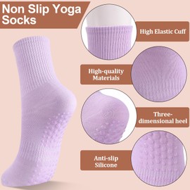 Guiqulai 6 Pairs Pilates Non Slip Socks Women, Cotton Crew Socks with Grip for Yoga, Ballet, Dance, Hospital