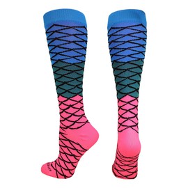 MadSportsStuff Neon Mermaid Over The Calf Socks (Electric Blue/Teal/Neon Pink, Small)