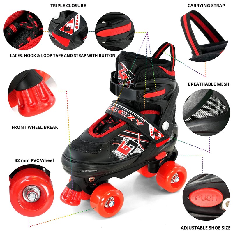 Childrens Kids Boys Girls 4 Wheel Adjustable Quad Roller Skates