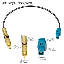 TUOLNK Fakra to RCA Cable Fakra Z Male to RCA Male Pigtail Cable RG174 Extension Cable for Car Telematics GPS Navigation 12inch (30cm) Coaxial Cable 2 Pack