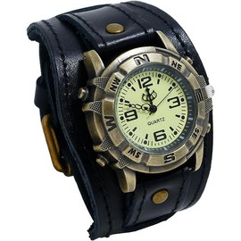 Vintage Leather Watches, Retro Punk Cuff Watch, Wide Band Quartz Watches for Men and Women - Color: Dark Brown