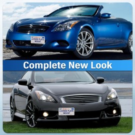 Front License Plate Mount Compatible with 2008-2015 Infiniti G35 G37 Q60 2014-up Infiniti Q50, 2007-2018 Nissan GT-R & 2013-2018 Nissan 370Z No Drill Tow Hook License Plate Frame Anti-Theft Holder