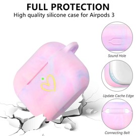 AIIEKZ Compatible with AirPods 3 Case Cover 2021, Soft Silicone Case with Gold Heart Pattern for AirPods 3rd Generation Case with Cute Butterfly Keychain for Girls Women (Camouflage Purple)