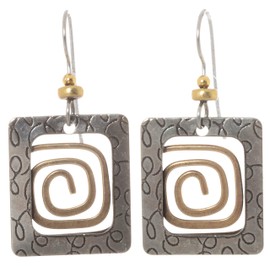 Silver Forest Rectangular Spiral Wire Design Dangle Earrings