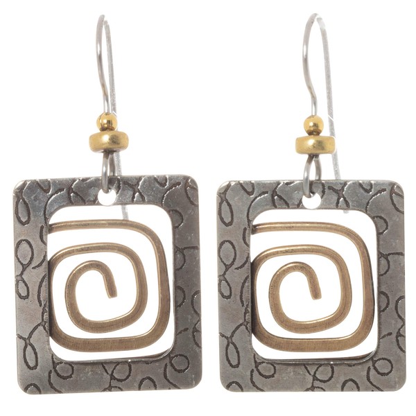 Silver Forest Rectangular Spiral Wire Design Dangle Earrings