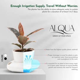 alqua Orchideen- und Blumentopf für den Innenbereich, selbstbewässernder Pflanzentopf, Kunststofftopf für Zimmerpflanzen (Weiß)