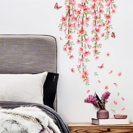 WOHAHA Wall Sticker Flower Pink Wisteria Flower Decoration Flowers and Butterflies Stylish Removable Wallpaper Floral Pattern Wall Sticker Wall Sticker Wall Sticker for Living Room Bedroom Waterproof