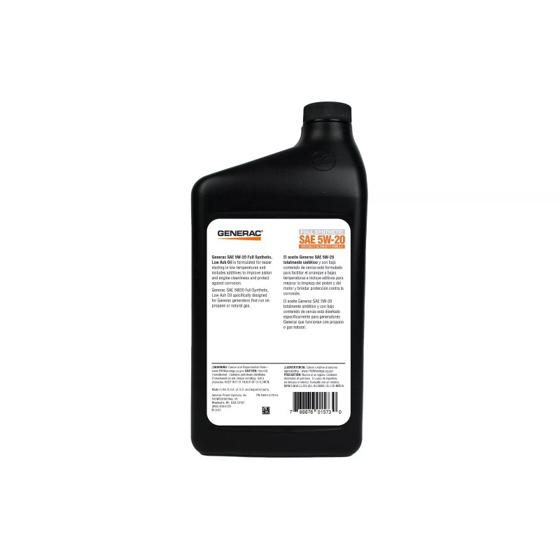 Generac 5W-20 Generac Full Synthetic Motor Oil Quart Bottle Part