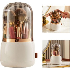 Contenedor Multifuncional para Brochas de Maquillaje con Tapa a Prueba de Polvo, Organizador de Brochas de Gran Capacidad para Tocadores Profesionales (WHITE)