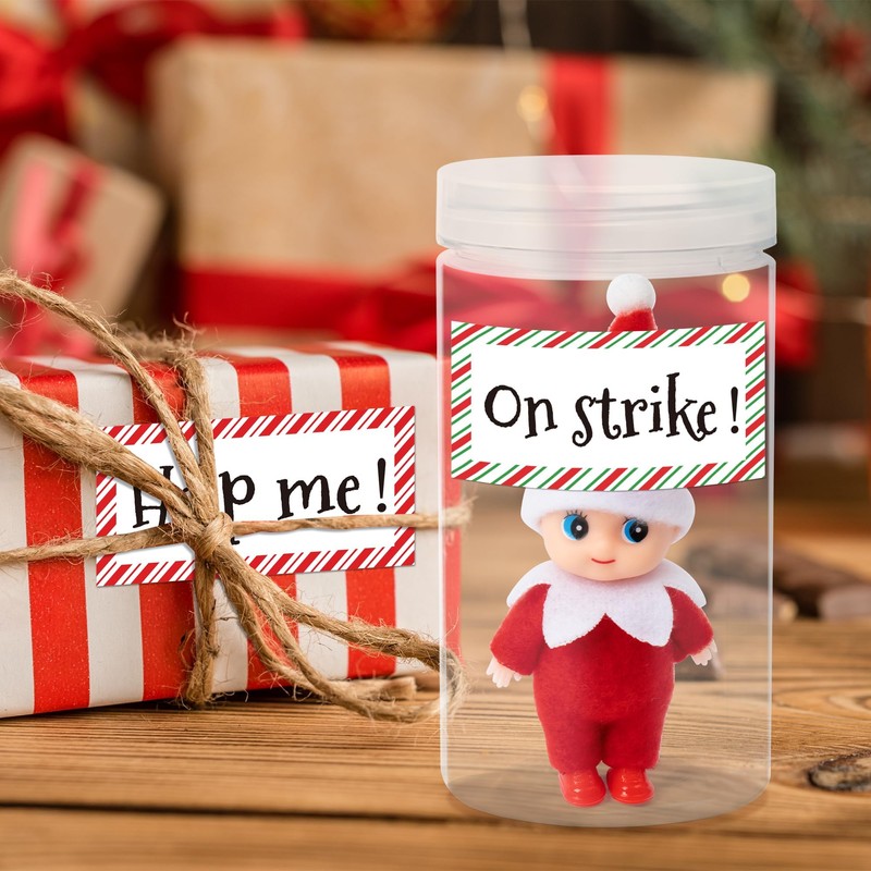 BkeeCten Funny Christmas Elf Carrier, Plastic Elf Jar with “Help