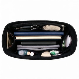 Organizador de Bolso con Forro de Tela Suave para Mujer, Organizador Interior de Bolsa Ligero con Bolsillo con Cremallera (Black, L)