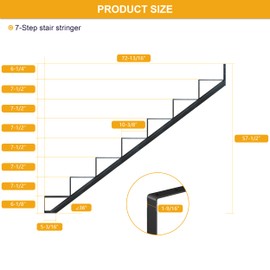 DIYHD Steel Stair Riser 7 Step Stair Stringer for Deck Height 58in,Powder Coated Black,MAX Load Capacity:500lbs,3pcs