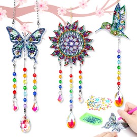 Viicoor 3 Pcs Diamond Painting Suncatchers, Diamond Art Kits, Wind Chimes Art Kit, Window Hanging Diamond Painting Ornaments, DIY Diamond Art for Adults, Teens, Kids, Boys and Girls