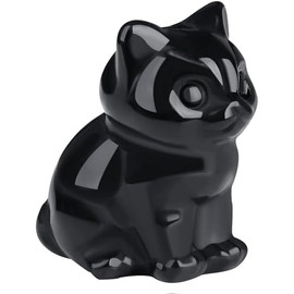 Gato Negro de Obsidiana Negra, Figura Decorativa para el Hogar y Oficina, Pequeña Escultura de Cristal para Amantes de los Gatos, Regalo Espiritual y Decorativo, 3x2 cm