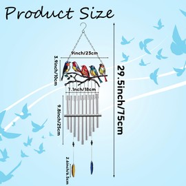 GudaAphrmix Five Birds Wind Chime for Outside, 29.5inch Colorful Sparrow Wind Chime with 9 Aluminum Tubes and Feather Pendant Indoor Garden Yard Patio House Porch Decor, Spring Gifts for Women Parents