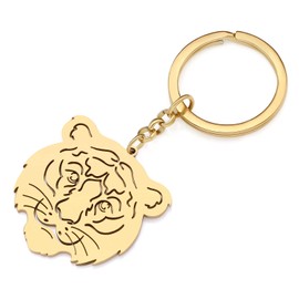 BAMAY Stainless Steel Tiger Keyring 18K Gold Silver Plated Wildlife Car Key Ring Charms for Women Girls, 18K Gold Plated Tiger