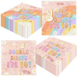10th Birthday Decorations for Girl Napkins, 40 Pcs Peace Out Single Digits Party Decor Napkins, Groovy Peace Out Single Digits Napkins for Double Digits Birthday 10 Year Old Birthday Decorations