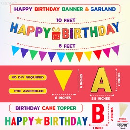 KatchOn, Rainbow Happy Birthday Decorations - 147 Pcs, Serve 25 | Rainbow Party Supplies, Rainbow Party Kit, Happy Birthday Banner, Rainbow Birthday Party Decorations | Rainbow Birthday Decorations