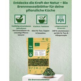 OmVeda Bio Brennnesselblätter 200g | Geschnittene Premiumqualität aus kontrolliert biologischem Anbau | Kräutertee lose für Tee, Naturkosmetik, Haarspülung & Hautpflege | Vegan, Kosher, EU-konform