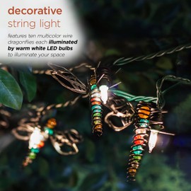 Alpine Corporation 93" L Indoor 10-Bulb Decorative Metal Dragonfly LED String Lights
