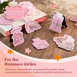 Kaciola Studio 12PCS Glittery Magnetic Bookmarks for Women, Pink Booklovers Theme Funny Magnetic Bookmarks, Magnets Cute Book Marks for Book Lovers Gifts, Cute Gifts for Booklovers Reader Girls