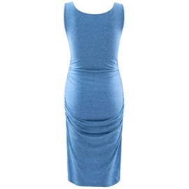 GINKANA - Vestido de maternidad sin mangas, casual, corto, fruncido, ajustado, para mujeres embarazadas, Azul bebé, S