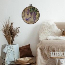 XNXLDYLH Vintage Wisteria Flower Round Framed Wall Art Decor, Purple Shabby Chic Floral Bathroom Hanging Wall Decor Decorations, Botanical Floral Canvas Prints Wall Art Pictures Paintings, 10x10 Inch