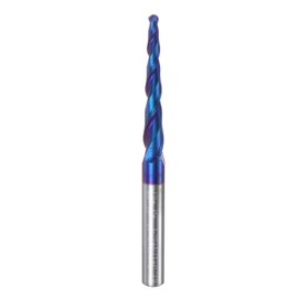 sourcing map Tapered Ball Nose End Mill CNC Router Bit, 1.5mm Radius 1/4" Shank Solid Carbide Nano Coated Upcut Spiral 2 Flutes Cutter Milling Tool, 3mm Dia 3" Total Length