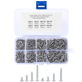800 Pcs M2 Self Tapping Screws, Small Wood Decking Screws, Tiny Concrete Screws, Cross Drive Flat Head Fastening Screws with Plastic Box for Home DIY - 4/5/6/8/10/12/16/20 mm