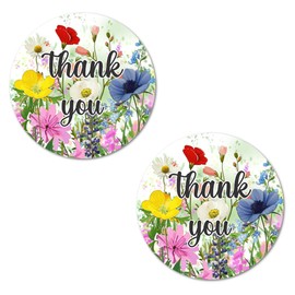 40 Wildflower Baby Shower Stickers, 2 Inch Big Round Glossy Thank You Labels for Baby in Bloom Sprinkle Party, Blooming Adorable Stickers, Decorations for New Moms to Be. Made in USA