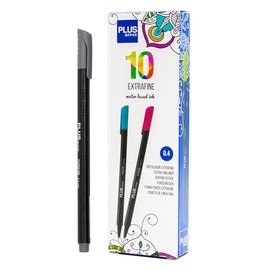 Plus Office 10 Fine Tip Felt Tip Pens 0.4mm Ideal for Writing, Painting and Drawing School Pens Fine Tip Coloured Water Based Ink (Grey)