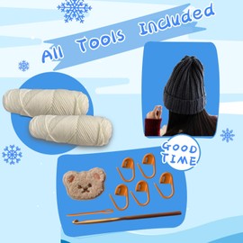 LEEJOPO Fisherman Hat Crochet Kit for Beginners Crochet Kit with Step-by-Step Videos Tutorials Beginner Knitting Fisherman Hat Kit for Adults Easy Starter Yarn Kits for Crocheting (Milk White)