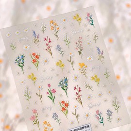 Flower Nail Stickers for Nail Art Flowers Nail Art Stickers Summer Floral Bouquet 5D Embossed Nail Decals Self-Adhesive Nails Supply Manicure Sliders Flower for Nails Decoration