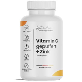 Vitamin C + Zinc - Vegetable Fermented + Buffered - High Dose - 6 Month Supply - Vegan and No Unwanted Additives - Produced in Germany - 360 Capsules