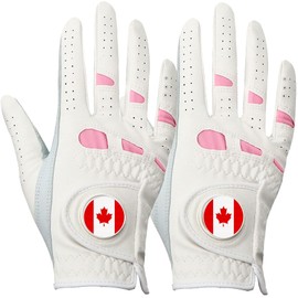 Ladies Golf Gloves Women Left Hand Right Hand with Ball Marker Value 2 Pack/1 Pair, Womens Golf Glove Leather All Weather Grip Rain Pink Soft Small Medium Large XL(S, 2 Pack-Worn on Right Hand)