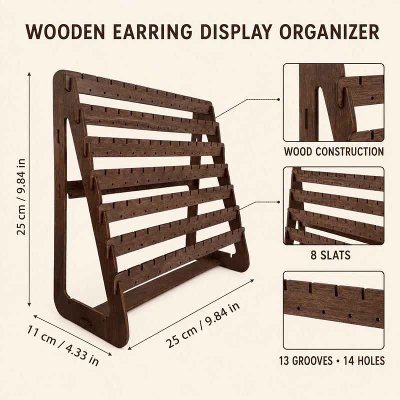 Wooden Earring Display Stand, Large Capacity Multi-Tier Jewelry Organizer Rack