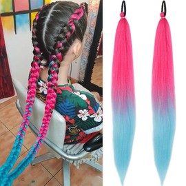 2PCS Ponytail Extension with Elastic Tie Straight Hairpieces Hair Braiding Hair Extensions Ponytail Hair Accessories for Women Kids Girls Cosplay