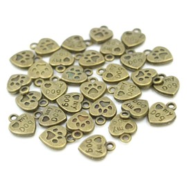 lisafinding 100pcs Mixed Color Vintage My Dog Paw Heart Shape Charms Pendant, DIY Crafts, Jewelry Making Charms Pendant (Antiqued Bronze)