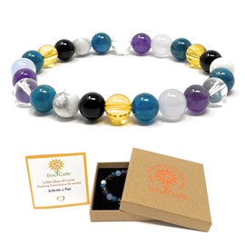 Arthritis and Pain Support Bracelet - Stretch Crystal Bead Gemstone Bracelet - Includes Gift Box with crystal meaning Information Tag