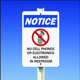 Notice No Cell Phones or Electronics Allowed in Restroom Aluminum 8" x 12" Metal Sign