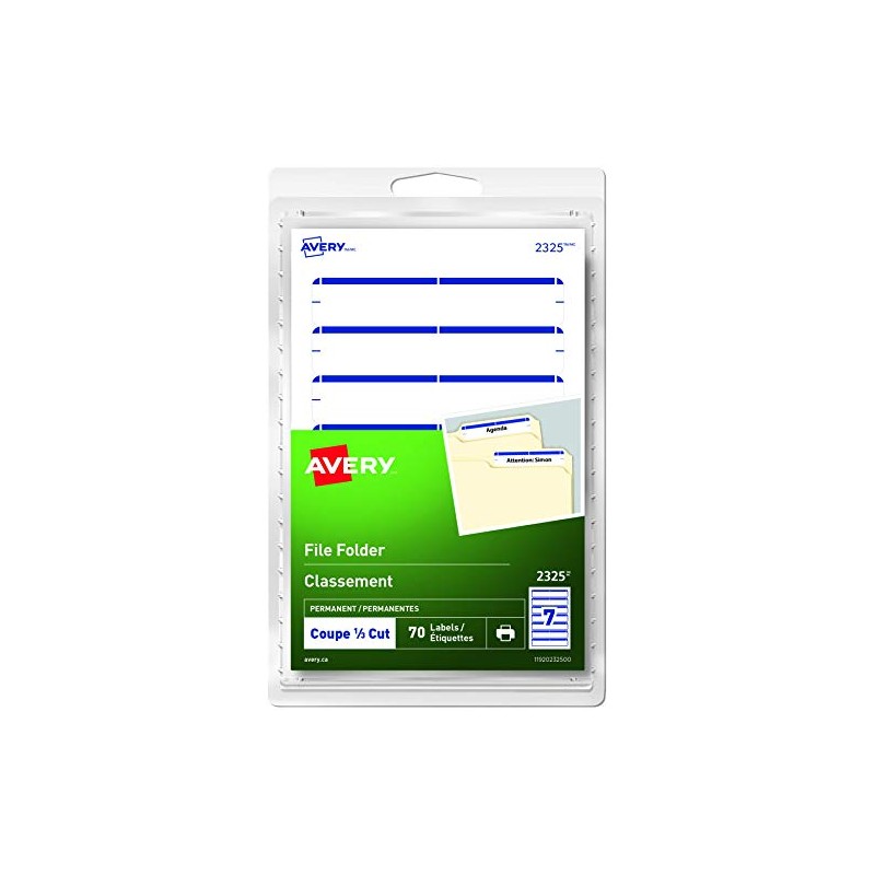 Avery File Folder Labels, 3-1/2" X 1/3", Blue Bar, Pack