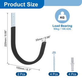 uxcell 2 Pcs 8.66x6.1 Inch Garage Hanging Hooks, Heavy Duty Utility J Hooks, Wall Mount Hooks, Tool Hangers for Garage, Garden, Tools Storage, Black